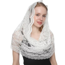 Elegant Lace Flower Veil Women Catholic Church Mantilla-White