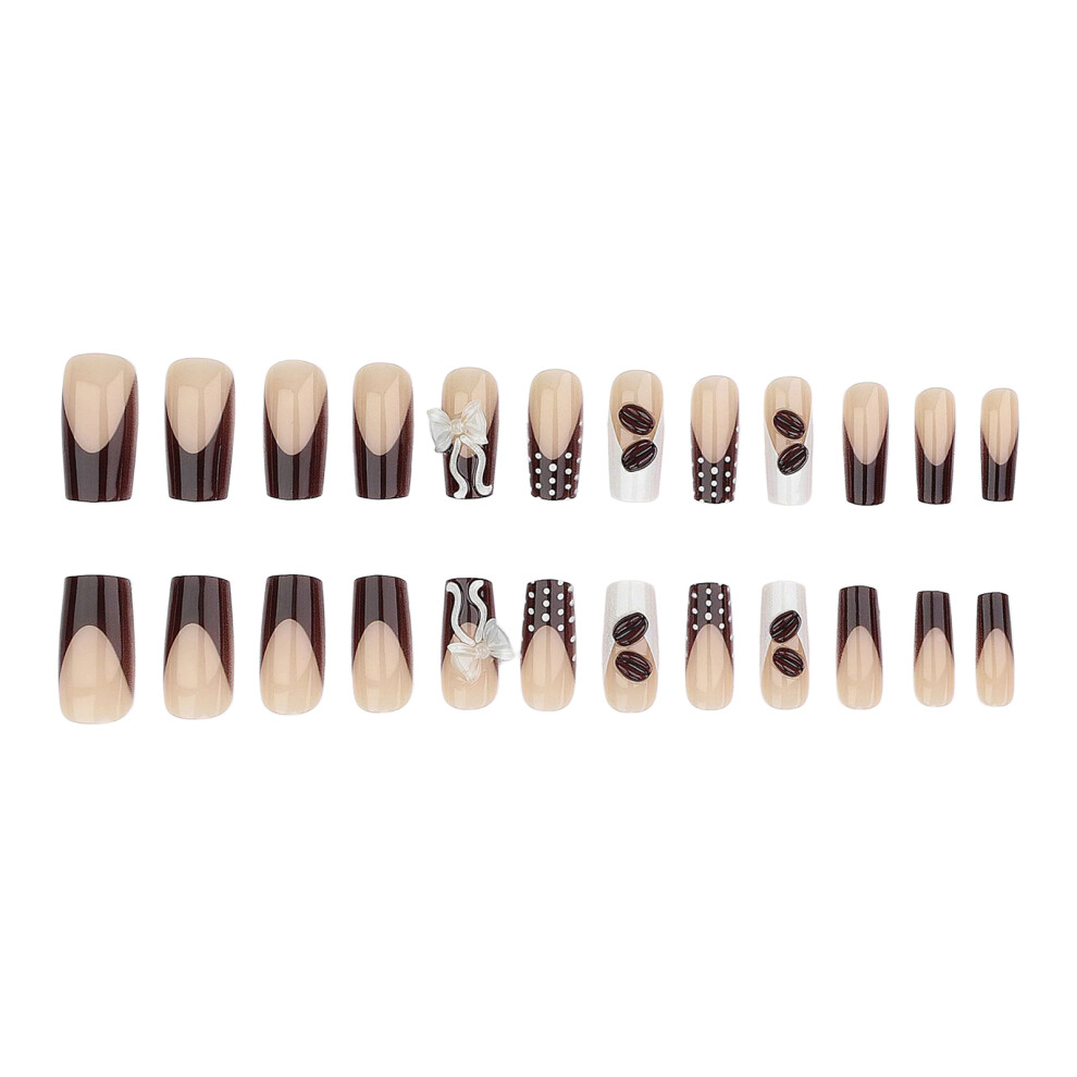 Phui-Pet-Supplies 3D Bow Polka Dot French False Nails - 24Pcs