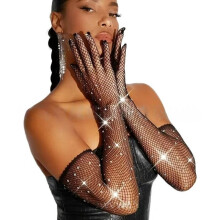 Sequin Black Mesh Gloves for Women Party