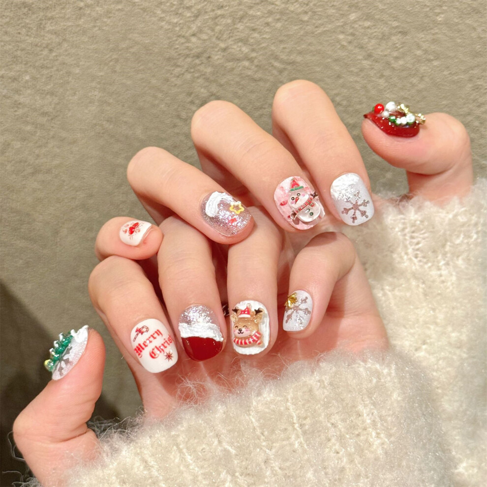 Dachuang Beauty (Xs) Christmas Press On Nails - Snowflake Snowman Design (10Pcs)