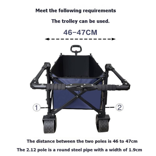 Adjustable Wagon Push Handle with Hook and Loop Strips Foldable Push Handle for Camping Wagons Canopy