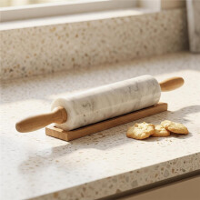 Marble Rolling Pin with Wooden Handles & Wood Cradle,Marble Rolling Pins for Making Pizza Dough and Tortillas