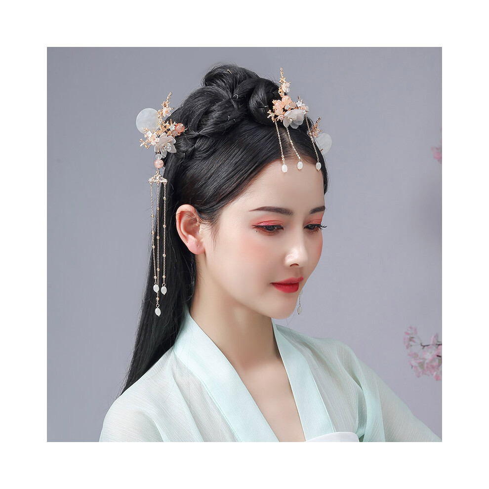 Bright-Home Flower Hair Sticks Headwear With Tassel Hanfu Long Tassel Hair Sticks Hair Accessories For Friends Girlfriend Wife Novel