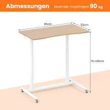 Verstelbaar zit-sta bureau, C-vorm, 70-106 cm, mobiel