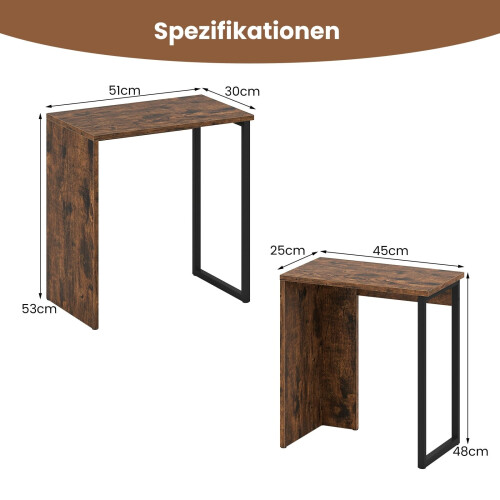 Satztische, rustikales Braun, Metallgestell