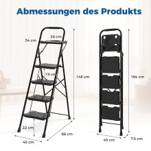 4-stufige Klappleiter mit Werkzeugablage und rutschfesten Pedalen