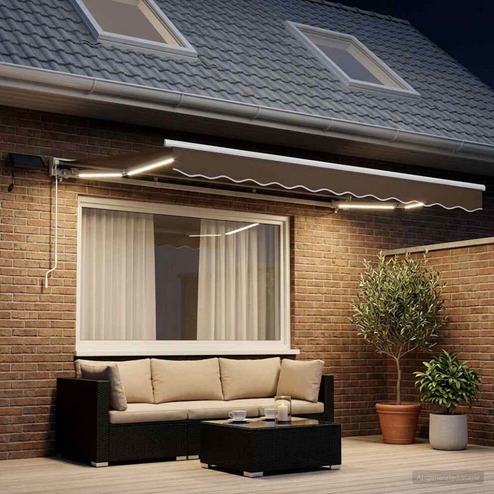 Vidaxl Manual Awning Frame With Leds Taupe 3.5 X 2.5 M