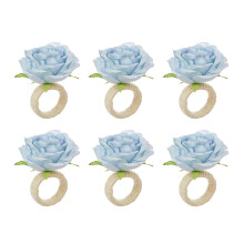 Lot de 6 ronds de serviette en roses artificielles,-bleu clair