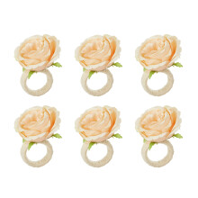 Lot de 6 ronds de serviette en fleurs de roses-jaune