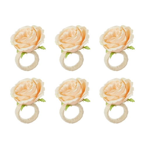 Lot de 6 ronds de serviette en fleurs de roses-jaune
