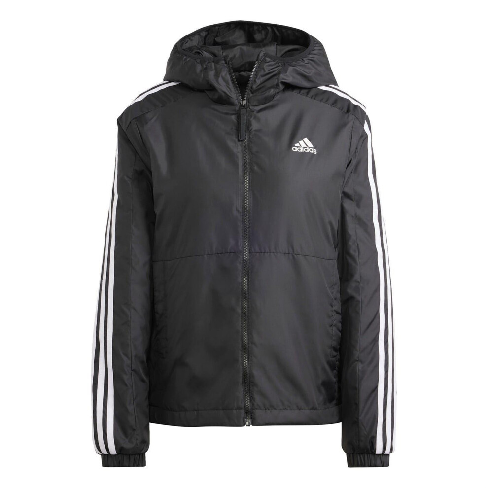 Adidas (20 Uk - 22 Uk, Black/White) Womens/Ladies Essential 3 Stripes Hooded Jacket