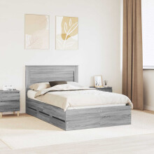vidaXL Bed Frame with Drawer Grey Sonoma 120 x 190 cm Engineer Wood