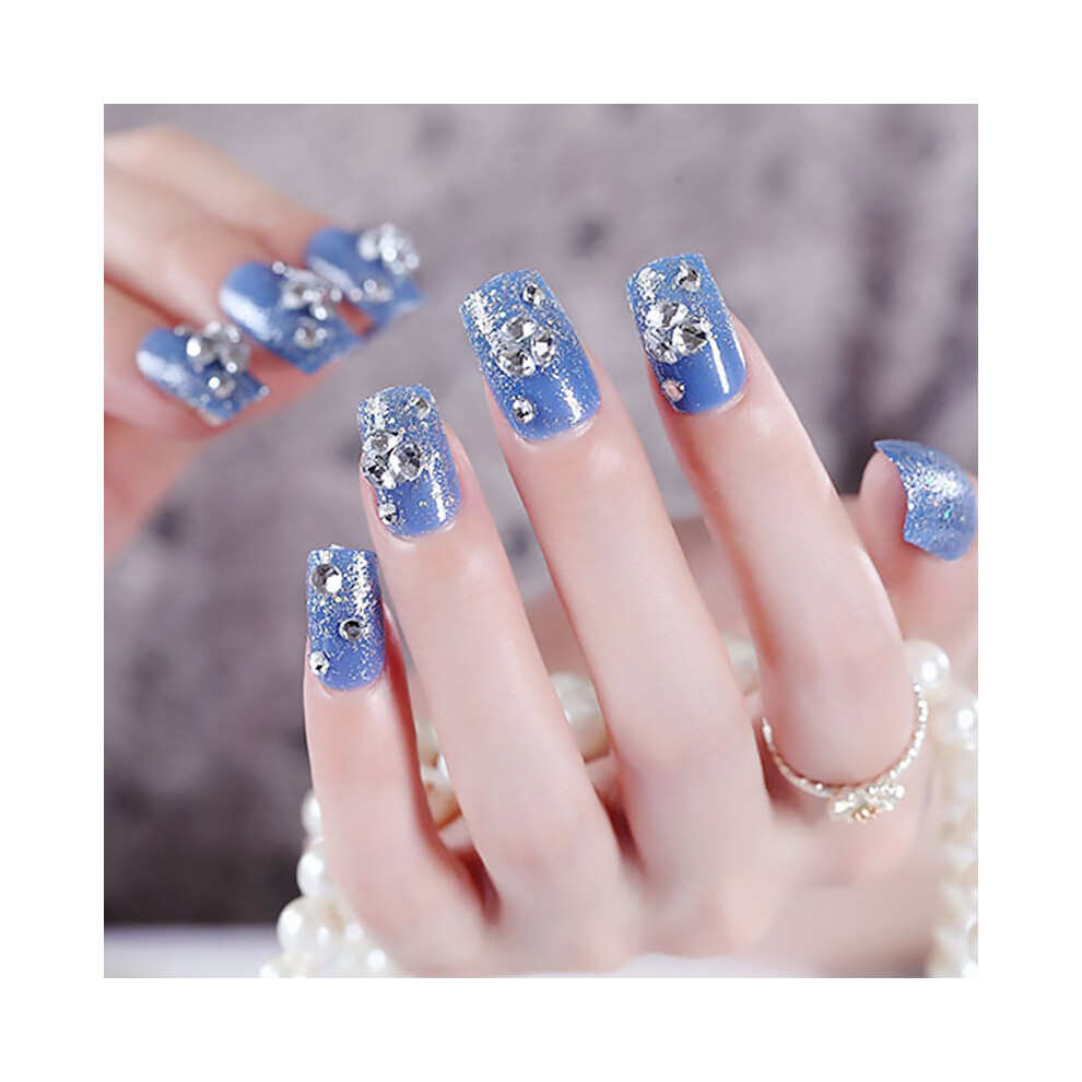 Roc-Electron 24Pcs Blue Acrylic Press On Nails
