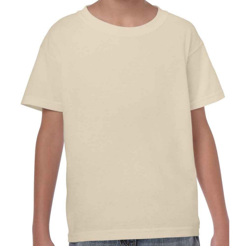 Gildan (7-8 Years, Sand) Childrens/Kids Plain Cotton Heavy T-Shirt