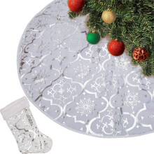 48 Inch Christmas Tree Skirt Xmas Soft Cover Mat Decor Snowflake Collar Farmhouse Tree Skirt,Silver