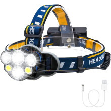 Wiederaufladbare LED-Stirnlampe, 1000 Lumen, 6 LEDs, 8 Modi