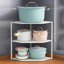 Étagère d'angle à 3 niveaux en métal pour casseroles, poêles et couvercles de cuisine