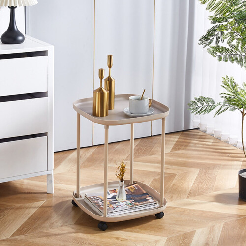 Table d'appoint à roulettes avec étagère de rangement,