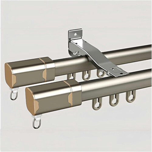 Rail double pour rideaux en aluminium, fixation plafond/mur, 560 cm