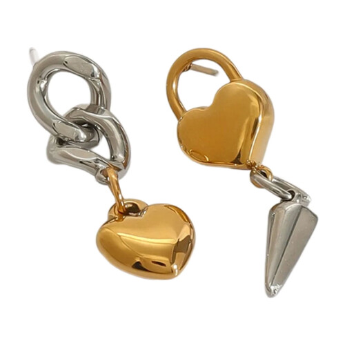 Heart Cone Drop Earrings Gold and Silver Tone