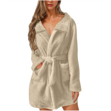Robe sherpa kaki à manches longues et blocs de couleurs pour femme