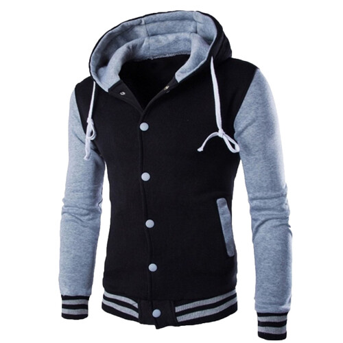 Herr Varsity Hoodie Grå Patchwork Jacka XXXL