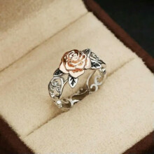 Silver Rose Flower Ring for Women, Delicate Jewelry, Size