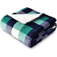 Buffalo Plaid Sherpa Fleece Throw Blanket Green White 60 x
