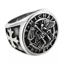Men's Stainless Steel Saint Michael Ring Silver Size 7-15