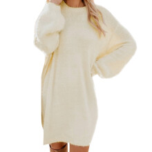 Damen-Winter-Strickkleid mit Rollkragen und Taschen