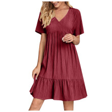 Damen-Freizeitkleid aus Baumwoll-Leinen, weinrot, Größe XXL