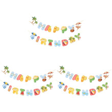 Pancarta de feliz cumpleaños hawaiana con temática playera (3 juegos)