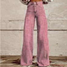 Dame Y2K stribede højtaljede boyfriend jeans pink5XL