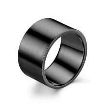 Bague en acier inoxydable pour femmes et hommes, 12 mm de large, noire