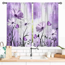 Daisy Curtains Purple White Farmhouse Modern 2 Panels 55x39