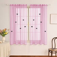 Pink sheer valance with butterfly embellishment 39.4 x 51.2