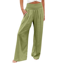 Women's Linen Wide Leg Joggers High Waist Mint Green Medium