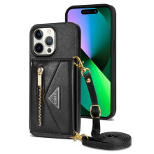 Peňaženkové puzdro crossbody pre iPhone 15Pro Max, čierne, z umelej kože
