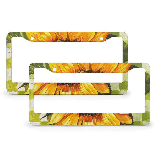 Yellow Sunflower License Plate Frame Aluminum 2 Pack