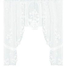 French Short Lace Sheer Curtains White Floral Panel 1 Pair