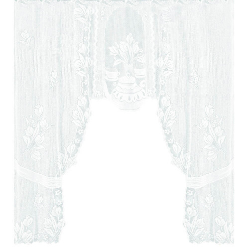 French Short Lace Sheer Curtains White Floral Panel 1 Pair