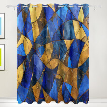 Blue Gold Mosaic Blackout Curtains 84 Inch 2 Pack