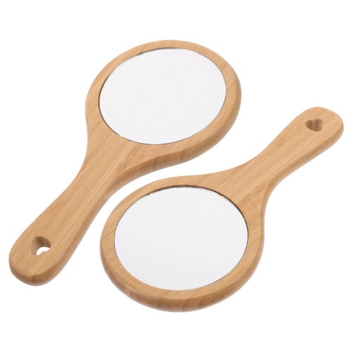 LEORX Wooden Handheld Makeup Mirror Light Brown 2 pcs