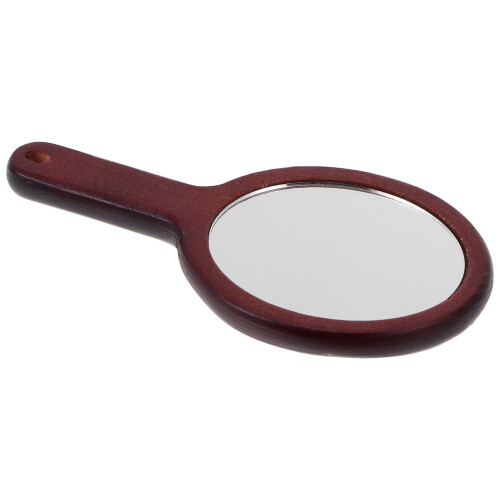 Travel Makeup Mirror Handheld Pocket Size Brown Wood Frame