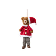 Christmas Bear Ornament Flannel Hanging Decor 18x8cm Brown