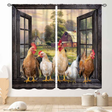 Rooster Kitchen Curtains Farmhouse Chicken Pattern Blackout