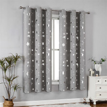 Blackout Curtains Silver Star Print Thermal Insulated