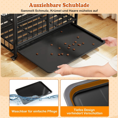 Faltbare Hundebox mit Wanne, Rollen und abschließbarer Tür 2