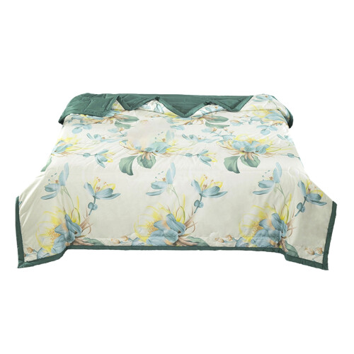 King Bedspread Green Botanical Print 100% Cotton Quilted