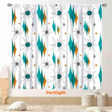 Mid-Century Modern Curtains Teal Orange Geometric 2 Panels
